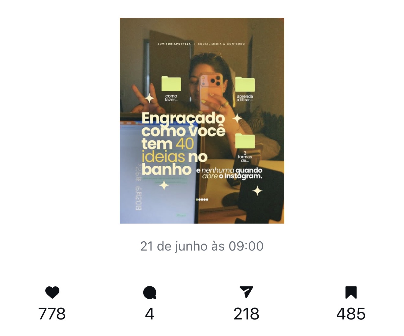 Print de 40 ideias no banho: 485 salvamentos e 218 compartilhamentos