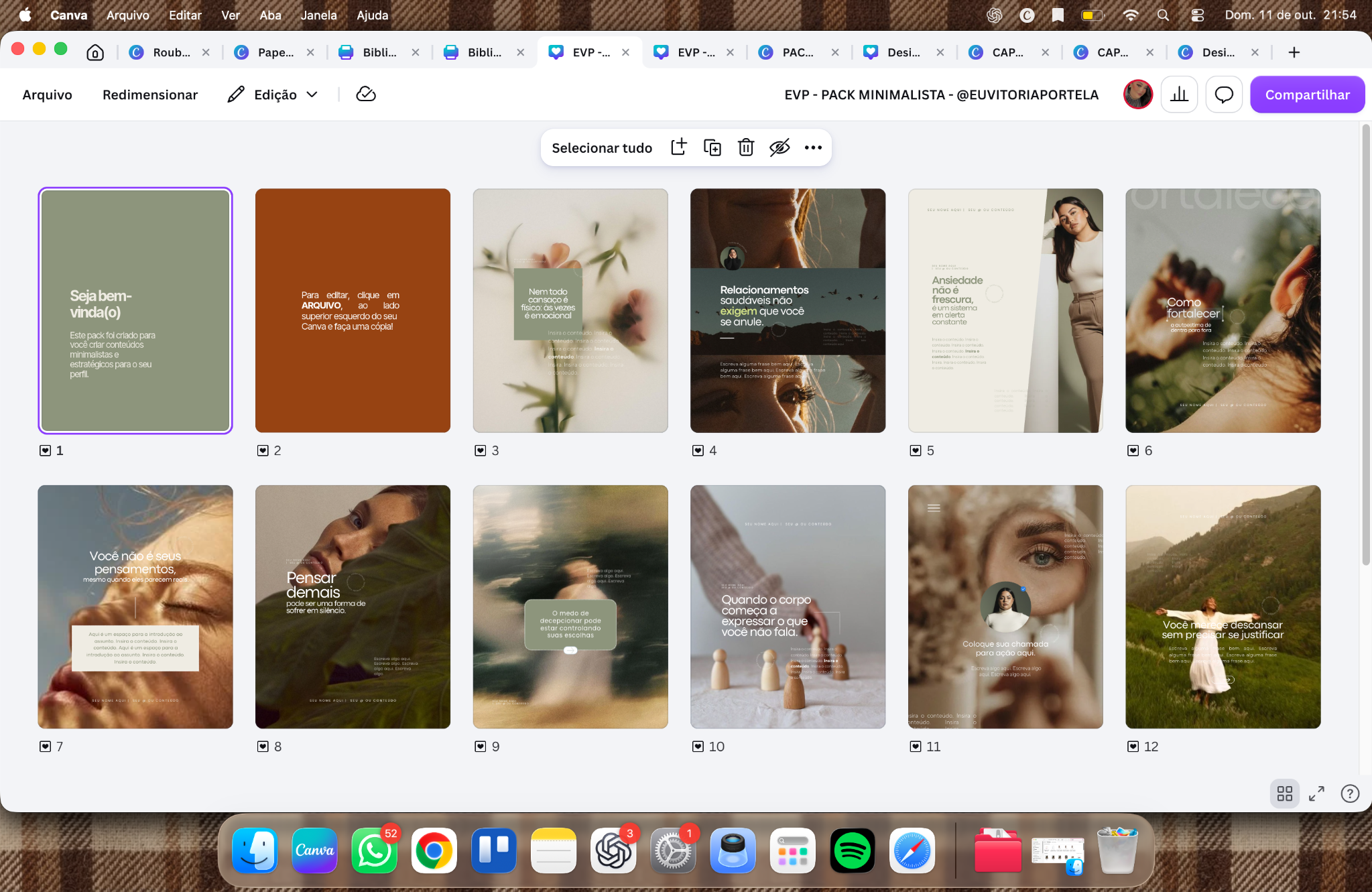 Pack minimalista — screenshot original do Canva