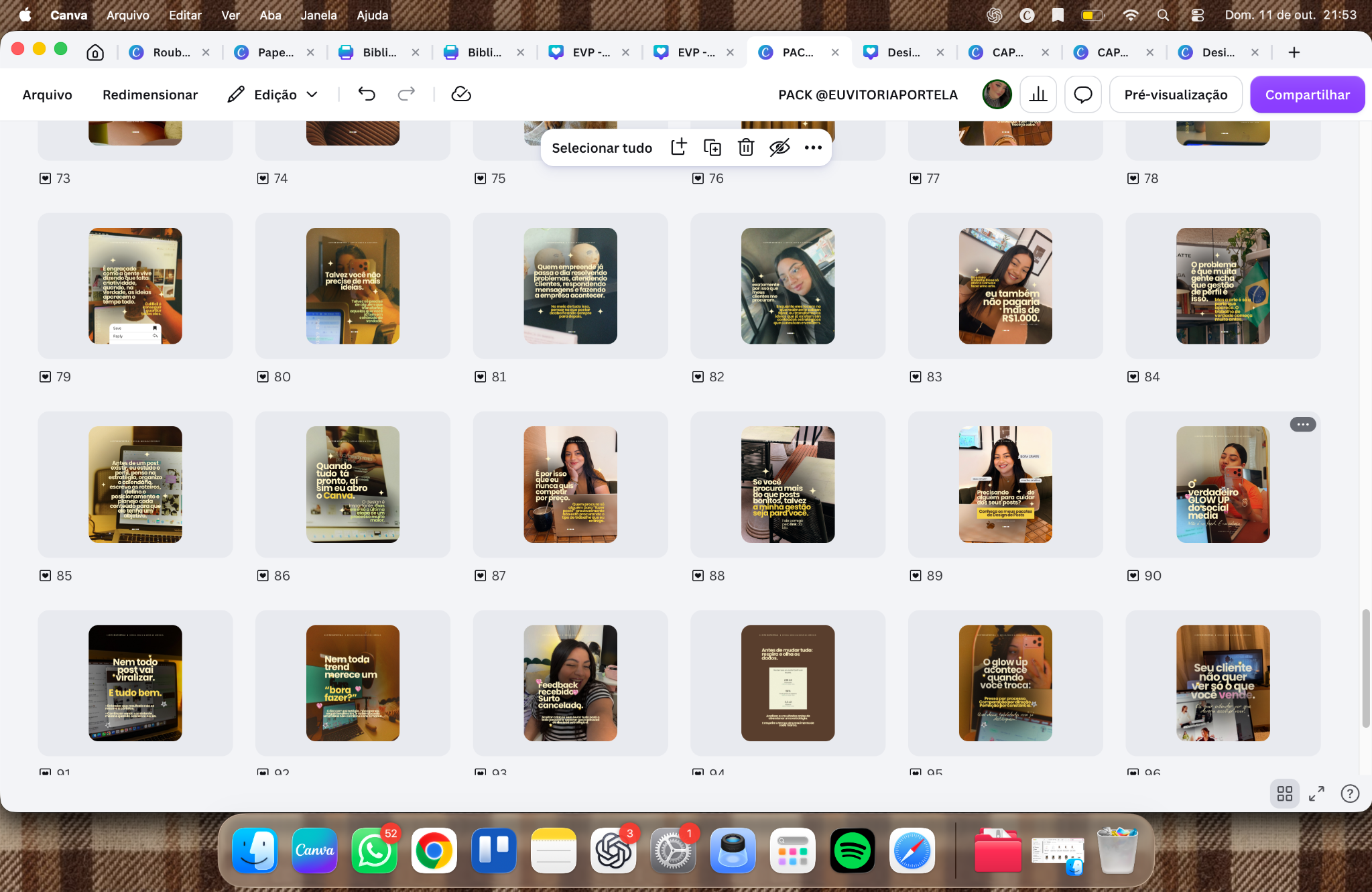 Pack @euvitoriaportela — screenshot original do Canva